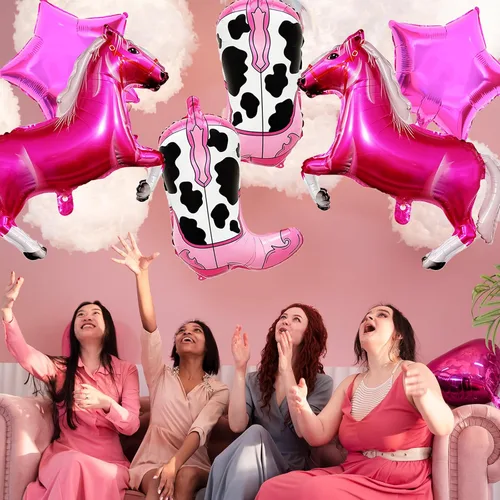 Vista 3 de 6 globos de fiesta de vaquera occidental, botas de vaquera rosa, globos de caballo para niñas, temática occidental, cumpleaños, baby shower