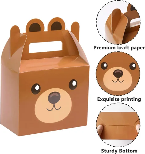 Vista 4 de 12 cajas de golosinas de oso para fiestas, suministros de oso para baby shower, cajas de regalo para niños y niñas, tema de oso marrón, decoración