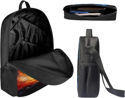 Vista 131 de HUGS IDEA Juego de 3 bolsas escolares con aislamiento térmico para el almuerzo, estuche para lápices