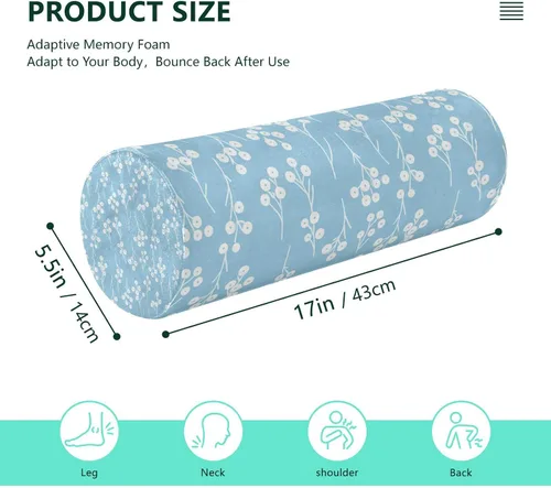 Vista 3 de Blue White Flowers Cervical Roll Pillow, 17" Neck Support Bolster Pillow, Round Pillow for Sleeping Support and Pain Relief, with Removable Washable