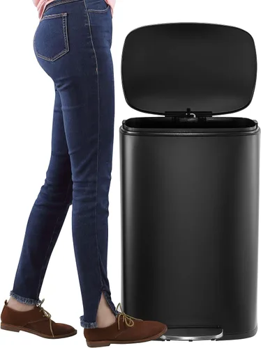 Vista 6 de happimess HPM1006B Connor - Bote de basura rectangular de 13 galones con tapa de cierre suave y mini basurero gratis, resistente a las huellas Negro
