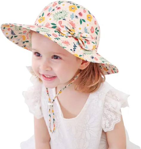 Vista 18 de Toddler Kids Baby Girl Sun Hat Floppy Cotton Summer Hat 50+ SPF Protective 04/Flor/Blanco
