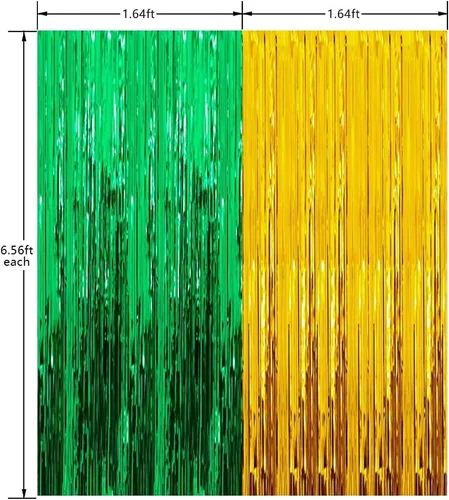 Vista 6 de Cortinas de flecos de papel de aluminio para decoración de fiesta de graduación 2026, telón de fondo para cabina de fotos de oro verde para San