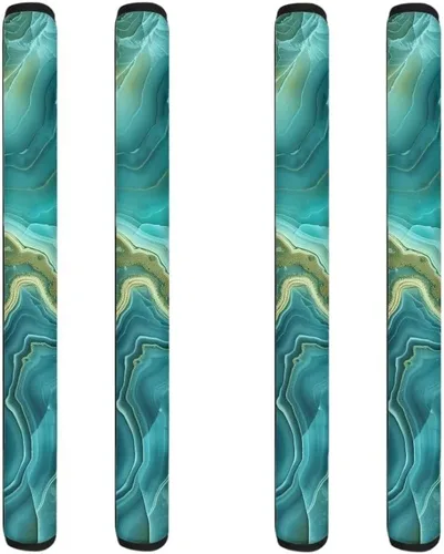 Vista 41 de Coldinair Fundas protectoras antideslizantes para manijas de puerta de refrigerador con estampado de mármol aguamarina, asas de decoración