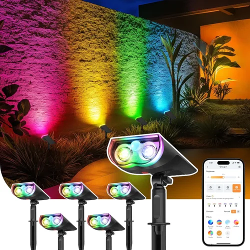 Vista 10 de Linkind Luces solares inteligentes para exteriores SL5 con sensor de movimiento, control de aplicación, luces solares que cambian