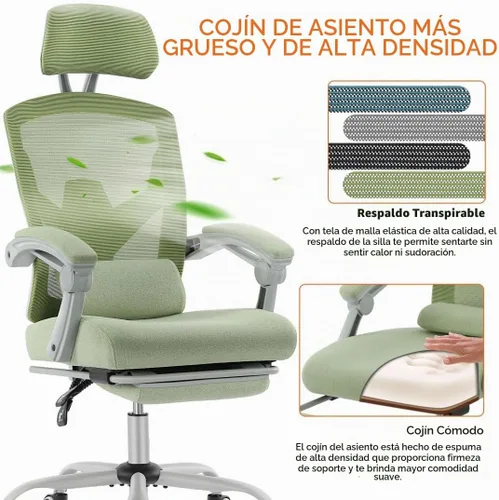 Vista 3 de Silla ergonómica de escritorio para computadora de oficina con almohada lumbar y reposapiés retráctil, sillones giratorios de malla con respaldo