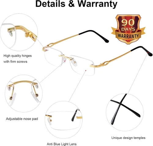 Vista 6 de JUDOO Retro Rimless Rectangle Sunglasses for Men Women Trendy Frameless Tinted Lens Eyewear
