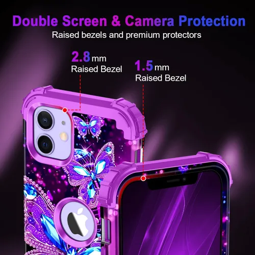 Vista 5 de Miqala Funda para iPhone 12, iPhone 12 Pro, que brilla en la oscuridad, tres capas, resistente a los golpes, protección de plástico duro + funda