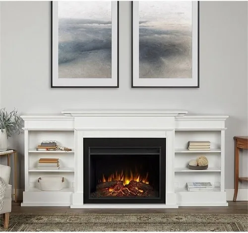 Vista 2 de Bowery Hill Soporte de TV con Chimenea Eléctrica de Madera Moderna de 92 pulgadas de ancho con repisa y control remoto, cable de alimentación de 6