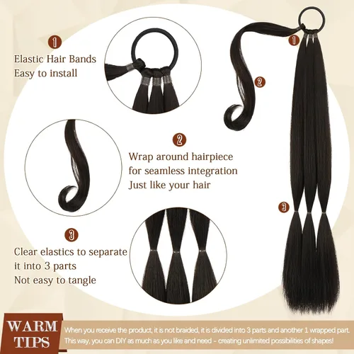 Vista 8 de SOFEIYAN Extensión de cola de caballo trenzada larga con banda elástica y mechón liso envolvente, extensiones de cabello naturales suaves