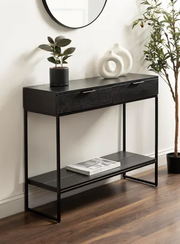 Vista 2 de Kate and Laurel Malone - Mesa consola moderna de madera con estante de madera; 36 x 13 x 31; negro; mesa de entrada de madera de transición