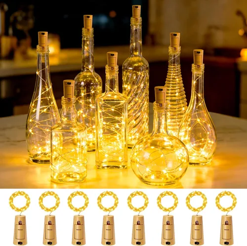 Vista 11 de VOOKRY Luces para botellas de vino con 20 luces LED de corcho, funciona con pilas, mini luces de alambre de cobre para botellas de bricolaje