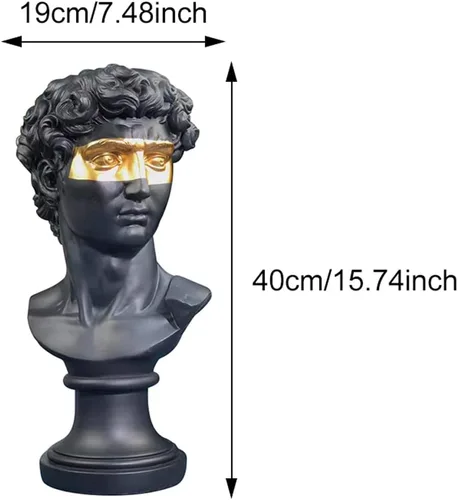 Vista 2 de ECYC Estatua griega de David de 15.75 pulgadas, esculturas de resina de busto de David, adorno moderno para decoración de escritorio de oficina