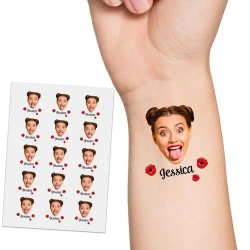 Vista 30 de YESCUSTOM Tatuajes temporales personalizados con foto, tatuaje facial personalizado con logotipo para adultos, parejas, mujeres, hombres, tatuajes