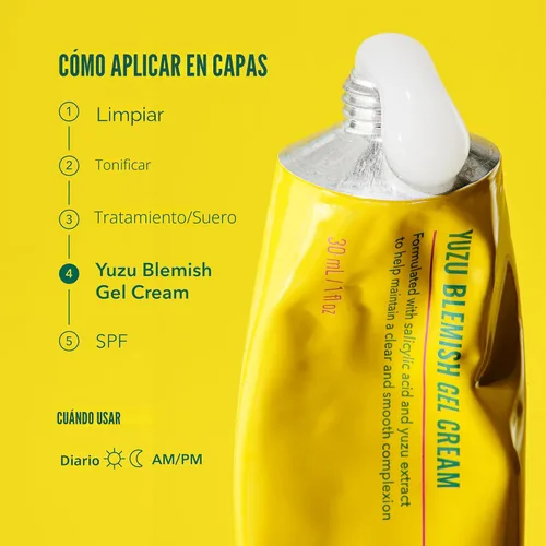 Vista 5 de Good Molecules Yuzu Blemish Gel Cream - Crema hidratante de gel ligero con ácido salicílico, BHA y extractos naturales para tratar el acné, el tono