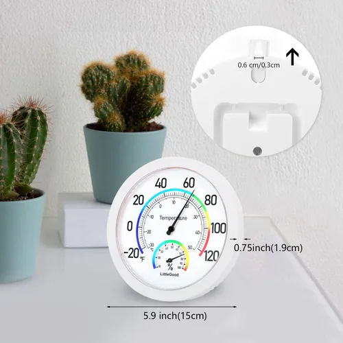 Vista 4 de Termómetro de 6 pulgadas para interiores con medidor de humedad, termómetro de pared/higrómetro para decoración del hogar, esfera analógica