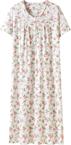 Vista 14 de Keyocean - Camisones para mujer, suaves, 100% algodón, mangas cortas, cómodas, camisolas de dormir para damas Floral azul