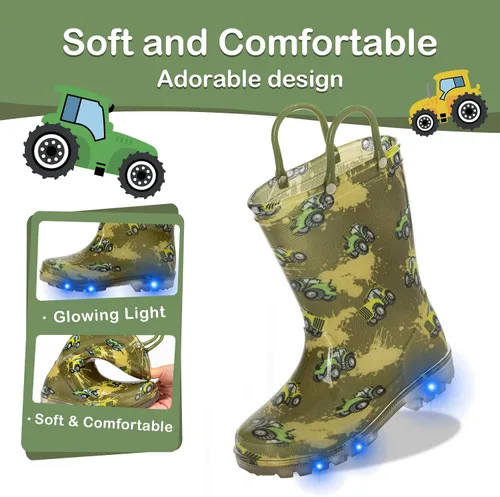 Vista 5 de FUNCOO PLUS Botas de lluvia para niños y niñas, botas impermeables iluminadas