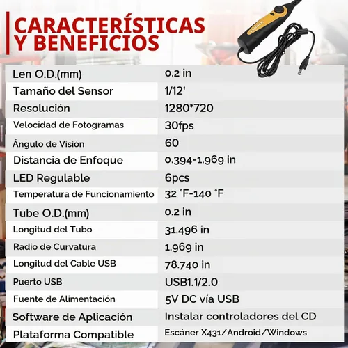 Vista 4 de LAUNCH Endoscopio VSP-600 HD, cámara de boroscopio ultrafina de 0.217 in