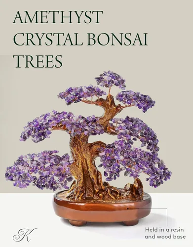 Vista 4 de KALIFANO Amatista natural (1,251 piedras preciosas) Árbol de cristal de chakra con propiedades curativas – Bonsái Feng Shui árbol de dinero