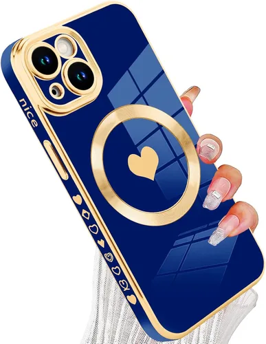 Vista 80 de tharlet Funda Magnética para iPhone 11 [Compatible con Magsafe] Lindo Corazón de Amor de Lujo Chapado Borde Dorado Parachoques con Lente de Cámara