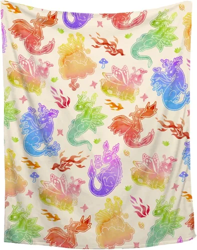 Vista 12 de Manta colorida de dragón, regalos para mujeres, niñas y amantes de los dragones, decoración para cama, sofá, sofá y sala de estar, 30 x 40 pulgadas