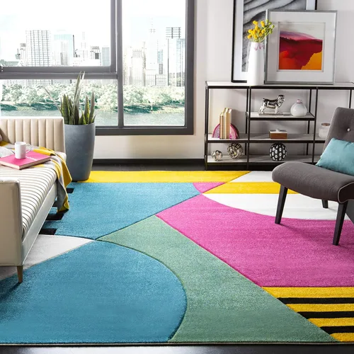 Vista 6 de SAFAVIEH - Alfombra decorativa de la colección Hollywood, 2'3" x 4', azul pavo real y fucsia, diseño moderno de mediados de siglo, sin