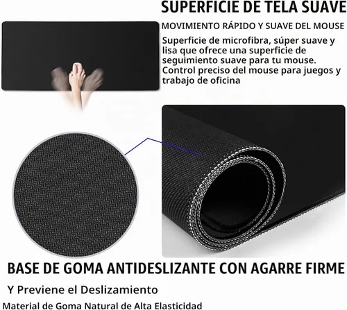 Vista 3 de Alfombrilla de mouse grande para juegos con bordes cosidos extendidos, (31.5 x 15.7 pulgadas), base de goma natural antideslizante duradera
