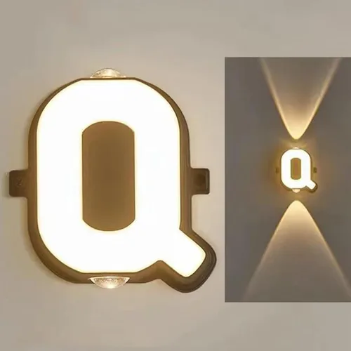 Vista 10 de Aplique de pared con letras para exteriores, aplique de pared LED, blanco cálido, impermeable, iluminación exterior para decoración de casa Letra A
