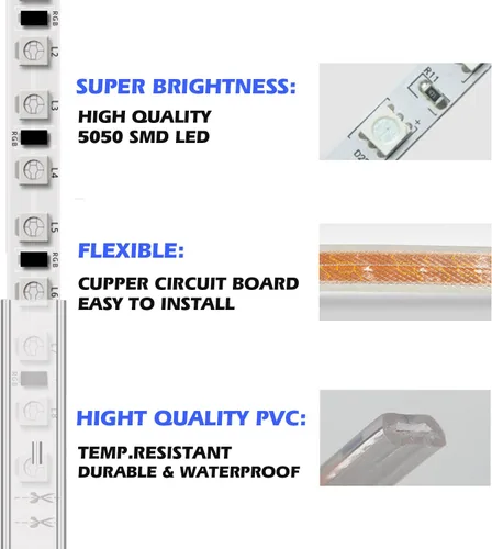 Vista 3 de Tira de luces LED 5050-60 tipo CA de 110-120 V, flexible, impermeable, regulable, multimodos de luz LED + control remoto de 23 teclas para Blanco