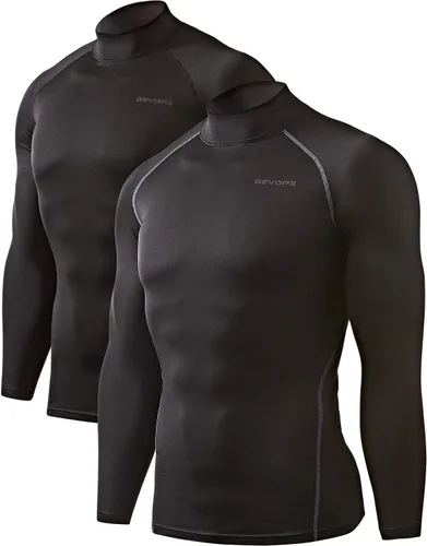 Vista 15 de DEVOPS Paquete de 2 camisetas térmicas de compresión de manga larga con cuello alto para hombre negro (Black / Wine)
