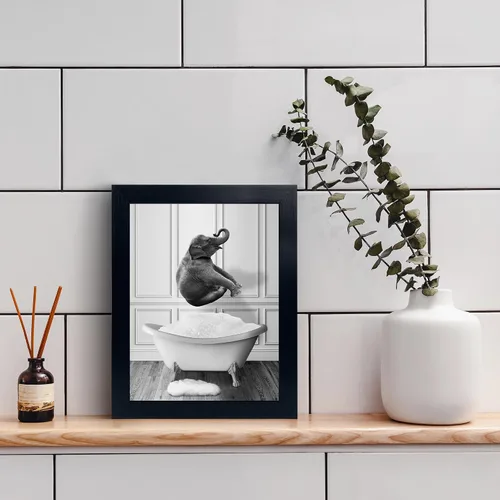 Vista 3 de calmart Arte Gracioso de Pared de Elefante - Imágenes de Elefante Lavando en Bañera para Pared Pinturas de Animales Por Favor Siéntate Usted Cartel