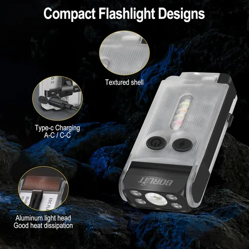 Vista 4 de BORUIT V30 EDC Linterna recargable, giro de 180°, con luz UV roja y verde Blanco