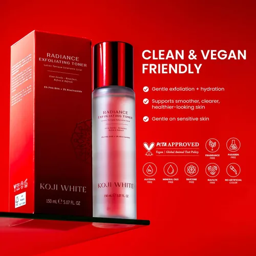 Vista 6 de Koji White Tónico exfoliante para cara, 5% de tóner PHA BHA 2% niacinamida, ácido kójico y ácido hialurónico Tónico facial hidratante y calmante