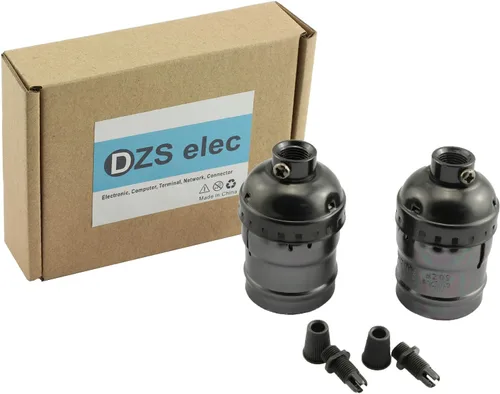 Vista 6 de DZS Elec 2 unids E26 /E27 Metal Shell luz zócalos negro lámpara base accesorios de iluminación soporte bombilla Edison Vintage luces