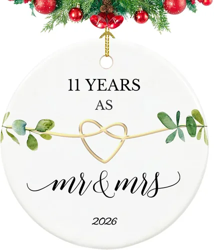 Vista 16 de Adorno de primer aniversario, regalos para el primer aniversario, regalos de boda de primer año para pareja, ella, él, adorno de cerámica de 2.9