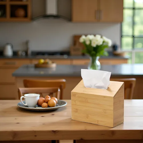 Vista 5 de Funda de toalla de mano compatible con toallas de mano desechables Kleenex, soporte de toalla de mano de madera de bambú para baño, cocina, sala