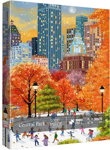 Vista 2 de Rompecabezas de Central Park de Otoño de 1000 Piezas para Adultos, Divertido Rompecabezas de Otoño Invierno Nieve, Collage de Rompecabezas de Arte