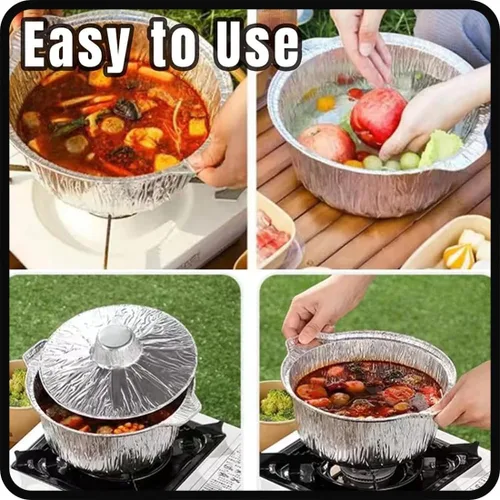 Vista 2 de Macetas desechables de aluminio con tapas, 12 unidades, 135.3 fl oz, plateadas, sin recubrimiento, aptas para horno y estufa, incluye tapas
