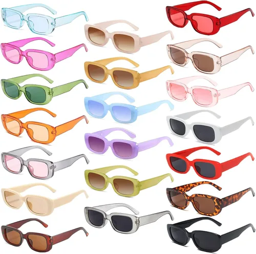 Vista 12 de YQVIE 20 Pack Small Rectangle Sunglasses Bulk for Women Men Trendy Square Party Glasses rosado (10pink/10hotpink)