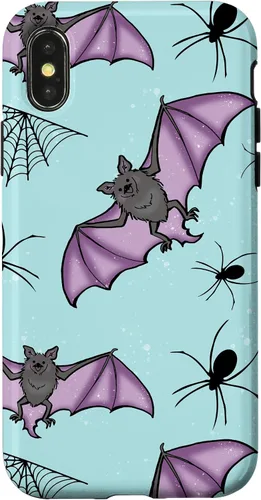 Vista 5 de iPhone 16 lindo vampiro murciélago decoración de Halloween para niñas púrpura y menta caso