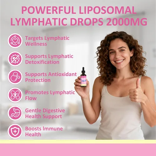 Vista 2 de Gotas de drenaje linfático liposomal, apoyo linfático con equinácea, diente de león, cúrcuma, bardana, saúco y caléndula, apoyo del sistema