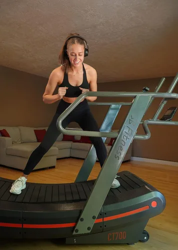 Vista 7 de SB Fitness Equipment CT700 - Cinta de correr de ejercicio comercial curvada autogenerada con 8 niveles de resistencia y pantalla digital frontal