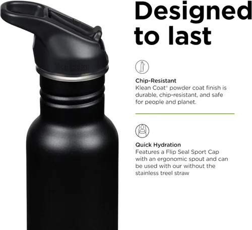 Vista 4 de Klean Kanteen Botella de Agua Clásica de 18 oz con Tapa Deportiva Flip Seal y Pajita - Boquilla y Tapa 100% a Prueba de Fugas - Material Duradero