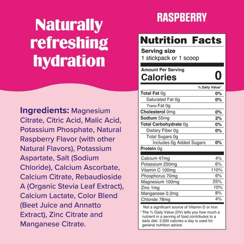 Vista 3 de Ultima replenisher Electrolyte polvo Nueva Fórmula, 33333, 1, 1 Zero Sugar Raspberry Hydration Powder with 6 Electrolytes & Minerals - Sugar Free