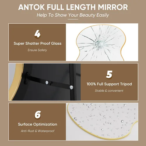 Vista 6 de Antok - Espejo de longitud completa de 71 x 32 pulgadas, espejo ondulado de longitud completa con soporte para dormitorio, sala de estar, vestidor
