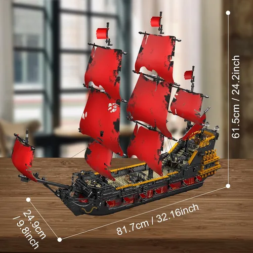Vista 5 de Mould King 13109 Queen Anna's Revenge - Kit de bloques de construcción modelo de barco pirata, juegos de construcción de barcos piratas MOC, juego