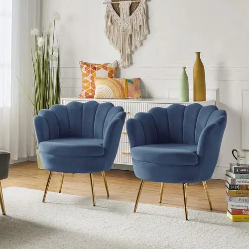 Vista 33 de HULALA HOME Silla decorativa moderna de terciopelo con respaldo en forma de concha, bonito sillón para sala de estar, dormitorio con patas doradas