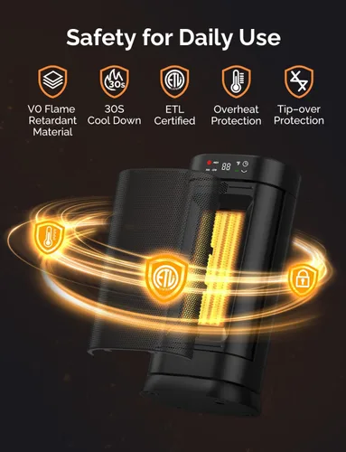 Vista 7 de Calentadores de Espacio para Uso en Interiores, Calentador de Cerámica PTC Eléctrico Portátil Oscilante de Calentamiento Rápido de 1500W