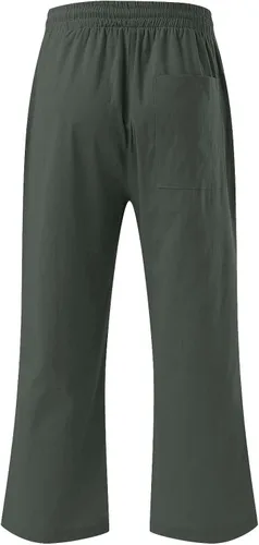 Vista 5 de SKDOGDT Pantalones de lino negro para mujer, pantalones capri casuales de verano de cintura alta, pantalones de yoga de pierna ancha con bolsillos